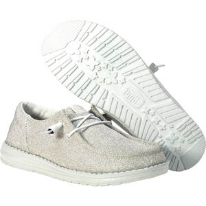 Hey Dude Wendy Silver Sparkle Shoes Women's 8 Charcoal Slip On Casual Sneakers